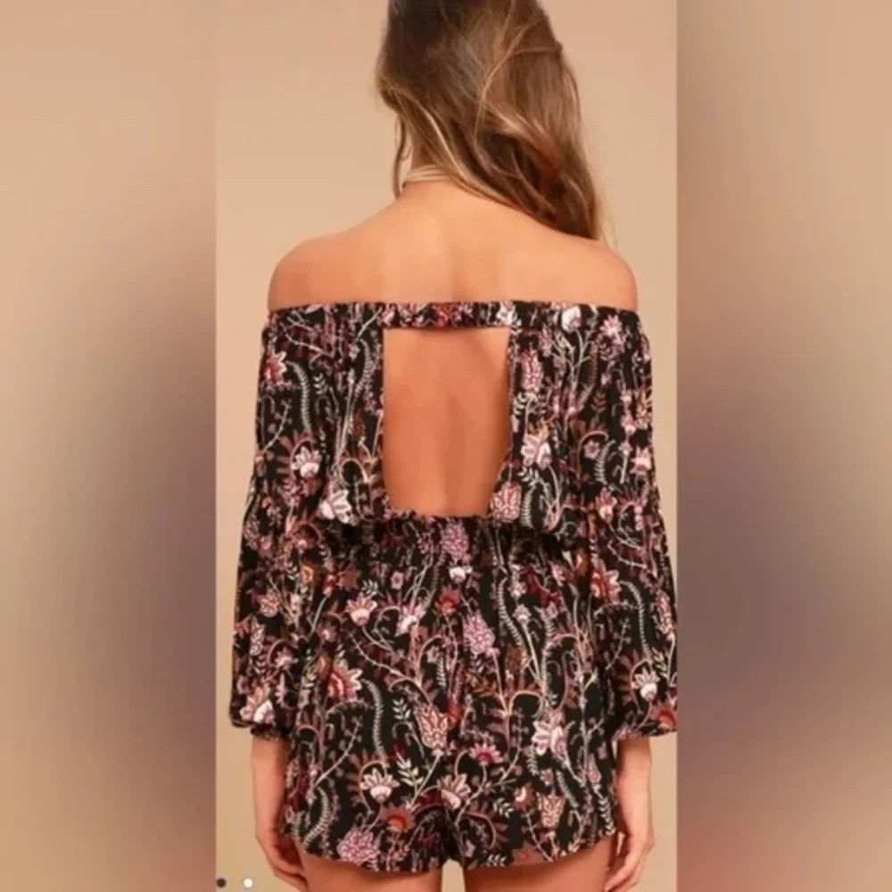 FREE PEOPLE - Pretty and Free Black Floral Print Romper - Picture 2 of 7
